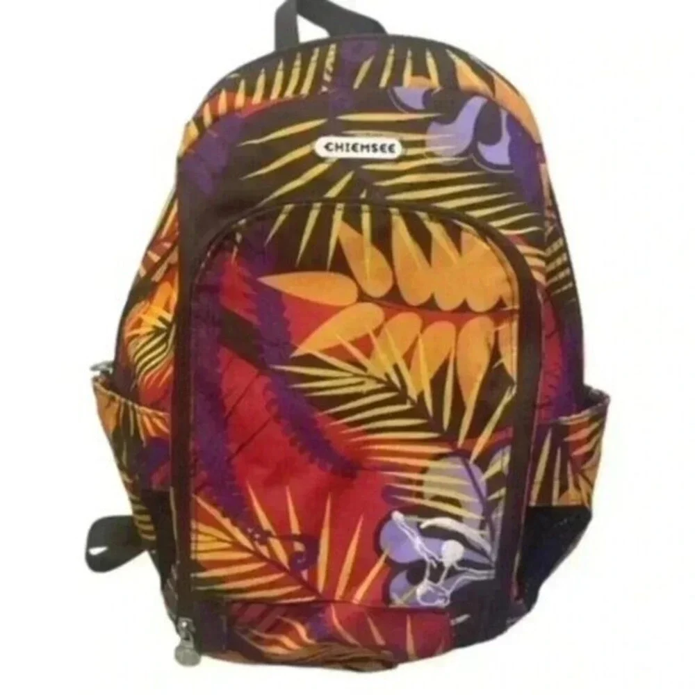 Chiemsee Tropical Palm Leaf Print Backpack Orange Purple Multi Color Daypack